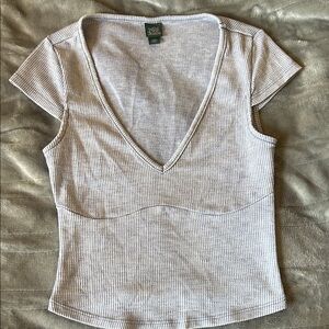 Wild Fable Light Gray Ribbed V-Neck Tee size XXS